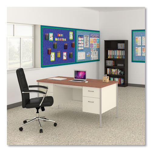 Image of Alera® Double Pedestal Steel Desk, 60" x 30" x 29.5", Cherry/Putty, Chrome-Plated Legs