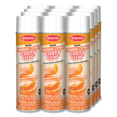 Image of Sprayway® Orange Citrus Crazy Clean, Orange Scent, 19 oz Aerosol Spray, Dozen