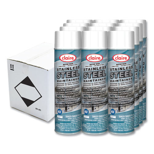 Image of Claire® Stainless Steel Maintainer, Lemon Scent, 16 oz Aerosol Spray, Dozen