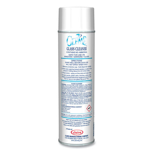 Image of Claire® Gleme Glass Cleaner, Fresh Scent, 19 oz Aerosol Spray, Dozen