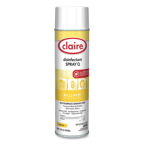 Image of Claire® Spray Q Disinfectant, Lemon Scent, 17 oz Aerosol Spray, Dozen