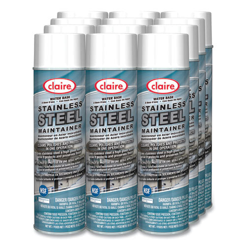 Image of Claire® Stainless Steel Maintainer, Lemon Scent, 16 oz Aerosol Spray, Dozen