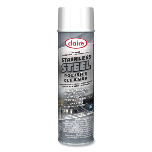 Image of Claire® Stainless Steel Polish and Cleaner, Lemon Scent, 15 oz Aerosol Spray, Dozen