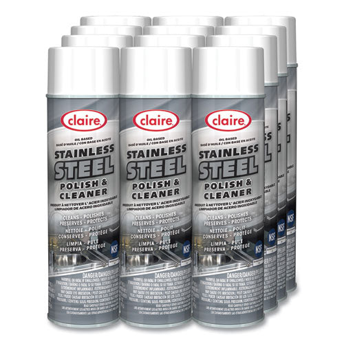 Image of Claire® Stainless Steel Polish and Cleaner, Lemon Scent, 15 oz Aerosol Spray, Dozen