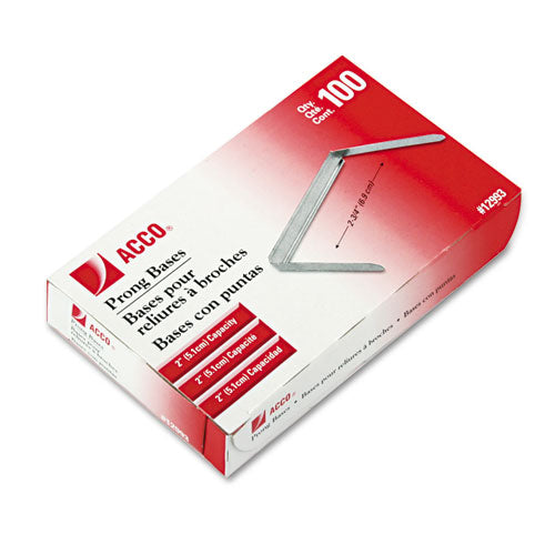 Image of ACCO Standard Two-Piece Two-Prong Paper Fastener Bases, 2" Capacity, 2.75" Center to Center, Silver, 100/Box