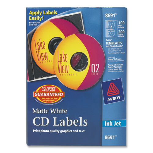 Image of Avery® Inkjet Cd Labels, Matte White, 100/pack