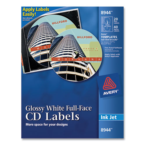 Image of Avery® Inkjet Full-Face Cd Labels, Glossy White, 20/pack