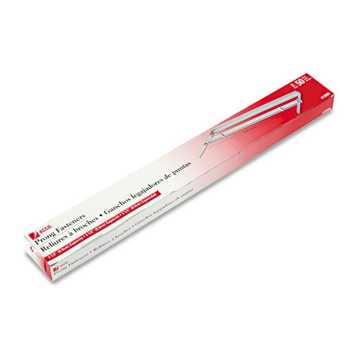 Image of ACCO Standard Two-Piece Two-Prong Paper Fastener Base and Compressor Sets, 3.5" Capacity, 8.5" Center to Center, Silver, 50/Box