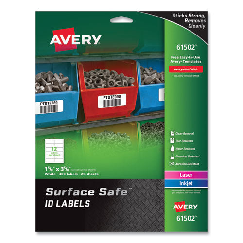 Image of Avery® Surface Safe Id Labels, Inkjet/laser Printers, 1.63 X 3.63, White, 12/sheet, 25 Sheets/pack