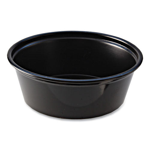 Image of Fabri-Kal® Portion Cups, 1.5 oz, Squat, Plastic, Black, 250/Sleeve, 10 Sleeves/Carton