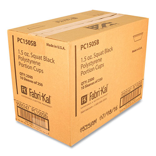 Image of Fabri-Kal® Portion Cups, 1.5 oz, Squat, Plastic, Black, 250/Sleeve, 10 Sleeves/Carton