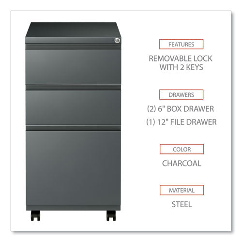 Image of Alera® File Pedestal With Full-Length Pull, Left Or Right, 3-Drawers: Box/box/file, Legal/letter, Charcoal, 14.96" X 19.29" X 27.75"