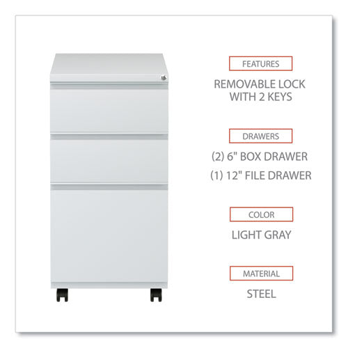 Image of Alera® File Pedestal With Full-Length Pull, Left/right, 3-Drawers: Box/box/file, Legal/letter, Light Gray, 14.96" X 19.29" X 27.75"