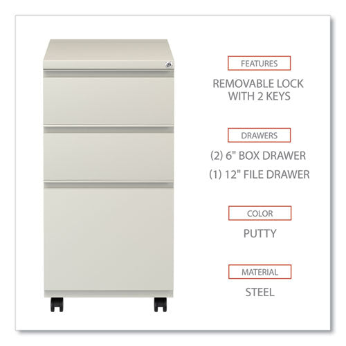 Image of Alera® File Pedestal With Full-Length Pull, Left Or Right, 3-Drawers: Box/box/file, Legal/letter, Putty, 14.96" X 19.29" X 27.75"