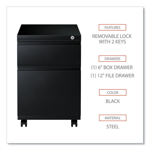 Image of Alera® File Pedestal With Full-Length Pull, Left Or Right, 2-Drawers: Box/file, Legal/letter, Black, 14.96" X 19.29" X 21.65"
