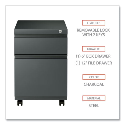 Image of Alera® File Pedestal With Full-Length Pull, Left Or Right, 2-Drawers: Box/file, Legal/letter, Charcoal, 14.96" X 19.29" X 21.65"