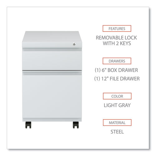 Image of Alera® File Pedestal With Full-Length Pull, Left Or Right, 2-Drawers: Box/file, Legal/letter, Light Gray, 14.96" X 19.29" X 21.65"