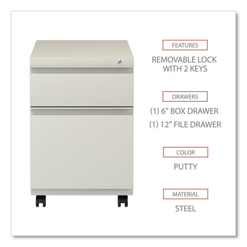 Image of Alera® File Pedestal With Full-Length Pull, Left Or Right, 2-Drawers: Box/file, Legal/letter, Putty, 14.96" X 19.29" X 21.65"