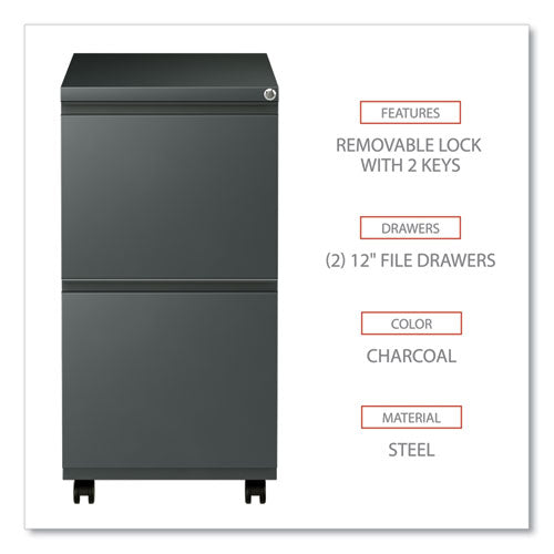 Image of Alera® File Pedestal With Full-Length Pull, Left Or Right, 2 Legal/letter-Size File Drawers, Charcoal, 14.96" X 19.29" X 27.75"