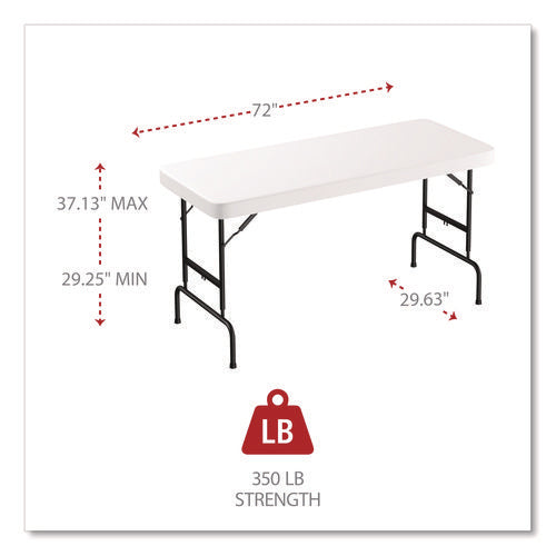 Image of Alera® Fold in Half Plastic Folding Table, Rectangular, 72w x 29.63d x 29.25 to 37.13h, White