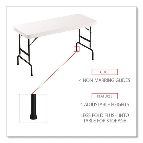 Image of Alera® Fold in Half Plastic Folding Table, Rectangular, 72w x 29.63d x 29.25 to 37.13h, White