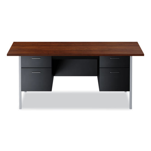 Image of Alera® Double Pedestal Steel Desk, 72" x 36" x 29.5", Mocha/Black, Chrome-Plated Legs