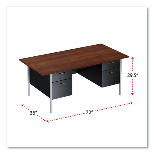 Image of Alera® Double Pedestal Steel Desk, 72" x 36" x 29.5", Mocha/Black, Chrome-Plated Legs