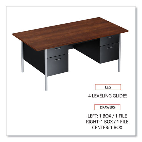 Image of Alera® Double Pedestal Steel Desk, 72" x 36" x 29.5", Mocha/Black, Chrome-Plated Legs
