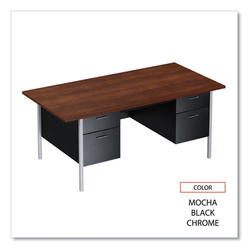 Image of Alera® Double Pedestal Steel Desk, 72" x 36" x 29.5", Mocha/Black, Chrome-Plated Legs