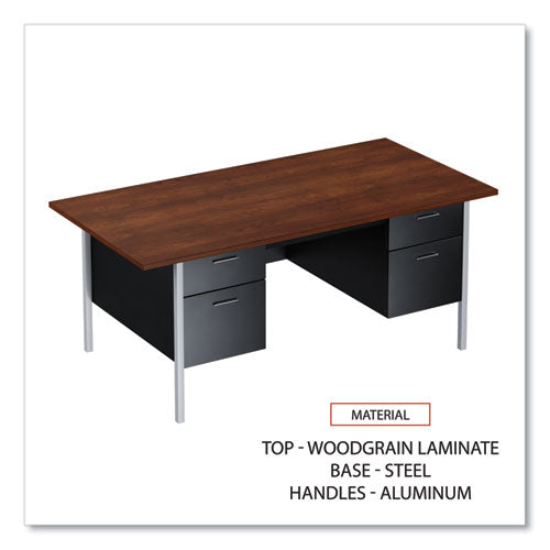 Image of Alera® Double Pedestal Steel Desk, 72" x 36" x 29.5", Mocha/Black, Chrome-Plated Legs