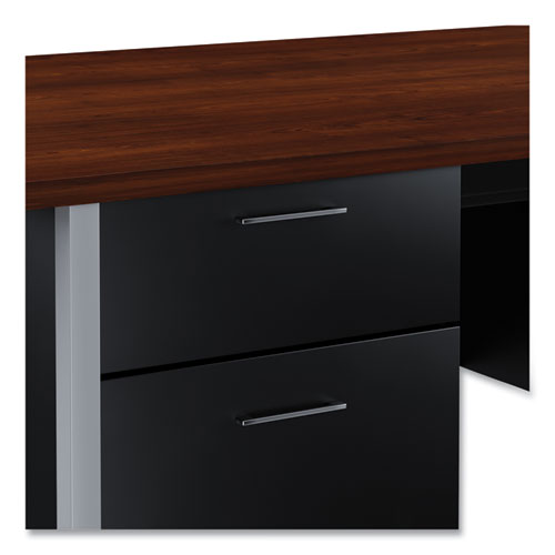 Image of Alera® Double Pedestal Steel Desk, 72" x 36" x 29.5", Mocha/Black, Chrome-Plated Legs