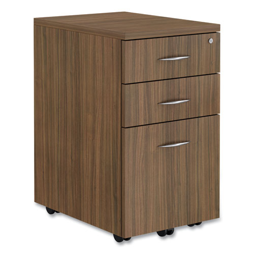 Image of Alera® Alera Valencia Series Mobile Pedestal File, Left/right, 3-Drawer: Box/box/file, Legal/letter, Walnut, 15.88 X 20.5 X 28.38