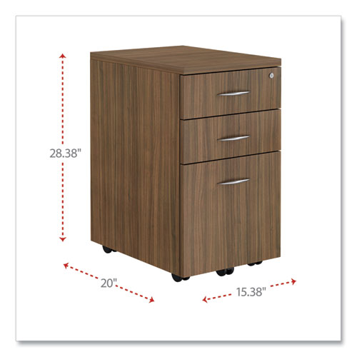 Image of Alera® Alera Valencia Series Mobile Pedestal File, Left/right, 3-Drawer: Box/box/file, Legal/letter, Walnut, 15.88 X 20.5 X 28.38