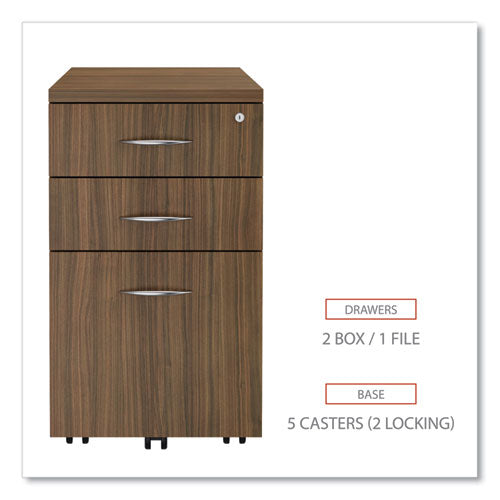 Image of Alera® Alera Valencia Series Mobile Pedestal File, Left/right, 3-Drawer: Box/box/file, Legal/letter, Walnut, 15.88 X 20.5 X 28.38