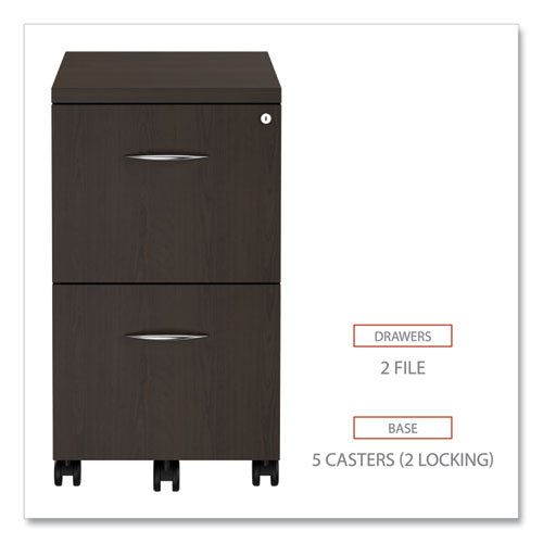 Image of Alera® Alera Valencia Series Mobile Pedestal, Left Or Right, 2 Legal/letter-Size File Drawers, Espresso, 15.38" X 20" X 26.63"