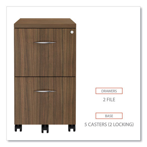 Image of Alera® Alera Valencia Series Mobile Pedestal, Left Or Right, 2 Legal/letter-Size File Drawers, Modern Walnut, 15.38" X 20" X 26.63"