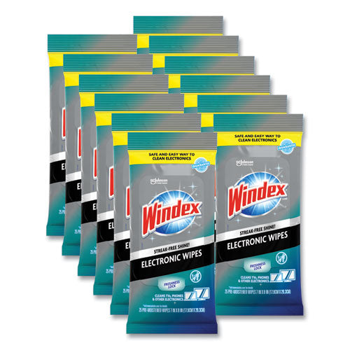 Image of Windex® Electronics Cleaner, 1-Ply, 7 x 10, Neutral Scent, White, 25/Pack, 12 Packs/Carton