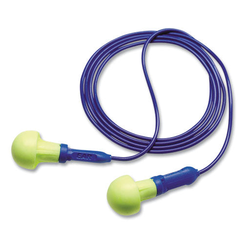 Image of 3M E-A-R Push-Ins Single-Use Earplugs, Metal Detectable, Corded, 28 dB NRR, Blue/Yellow, 200 Pairs