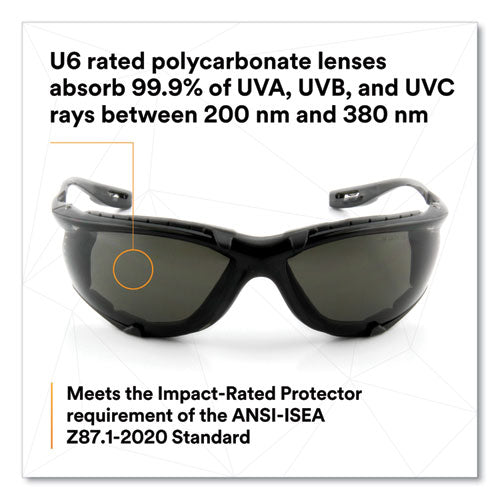 Image of 3M Virtua CCS Protective Eyewear with Foam Gasket, Black/Gray Plastic Frame, Gray Polycarbonate Lens