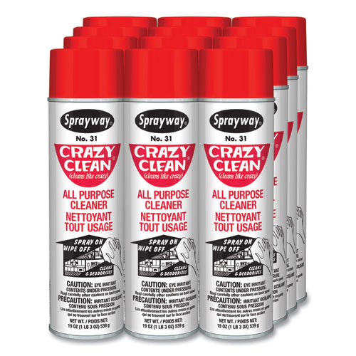 Image of Sprayway® Crazy Clean All Purpose Cleaner, Floral Scent, 19 oz Aerosol Spray, Dozen