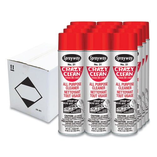 Image of Sprayway® Crazy Clean All Purpose Cleaner, Floral Scent, 19 oz Aerosol Spray, Dozen