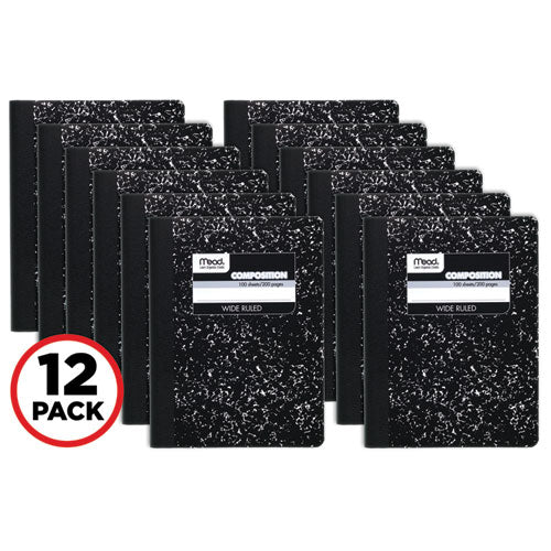 Image of Mead® Square Deal Composition Book, 3-Subject, Wide/Legal Rule, Black Cover, (100) 9.75 x 7.5 Sheets, 12/Pack