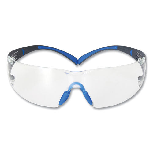 Image of 3M SecureFit Protective Eyewear, 400 Series, Black/Blue Plastic Frame, Clear Polycarbonate Lens