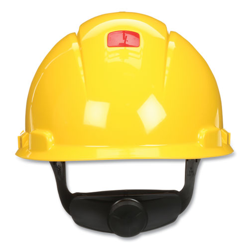 Image of 3M SecureFit H-Series Hard Hats, H-700 Vented Cap with UV Indicator, 4-Point Pressure Diffusion Ratchet Suspension, Yellow