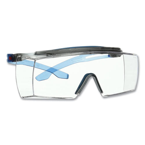 Image of 3M SecureFit Protective Eyewear, 3700 OTG Series, Blue Plastic Frame, Clean Polycarbonate Lens