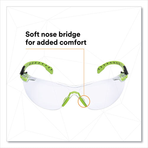 Image of 3M Solus 1000-Series Safety Glasses, Black/Green Plastic Frame, Clear Polycarbonate Lens