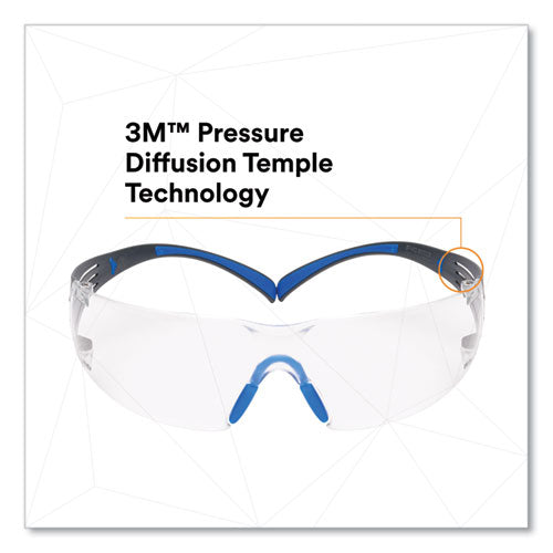 Image of 3M SecureFit Protective Eyewear, 400 Series, Black/Blue Plastic Frame, Clear Polycarbonate Lens