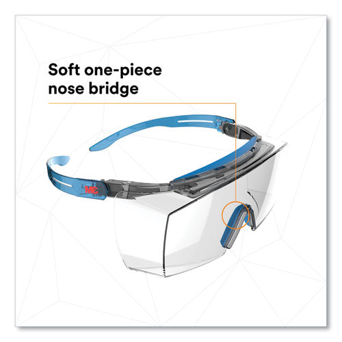 Image of 3M SecureFit Protective Eyewear, 3700 OTG Series, Blue Plastic Frame, Clean Polycarbonate Lens