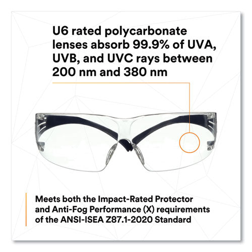 Image of 3M SecureFit Protective Eyewear, 200 Series, Dark Blue Plastic Frame, Clear Polycarbonate Lens