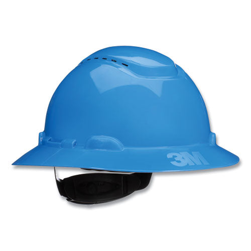 Image of 3M SecureFit H-Series Hard Hats, H-800 Vented Hat with UV Indicator, 4-Point Pressure Diffusion Ratchet Suspension, Blue